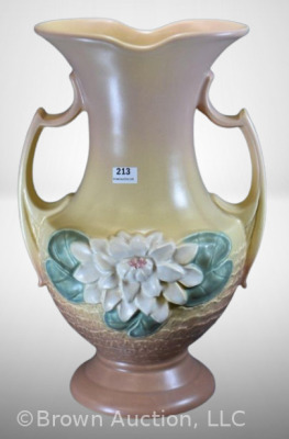 Hull Water Lily L-15-12.5" vase, tan/ brown