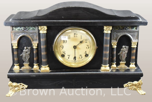 1902 Sessions 8 day mantle clock, ornate columns/ arches and figural decorations