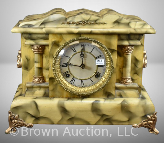 Waterbury Clock Co. mantel clock, wood marble effect case