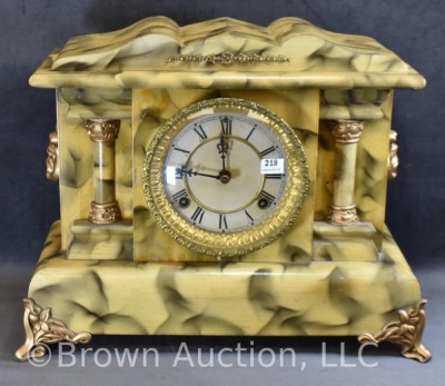 Waterbury Clock Co. mantel clock, wood marble effect case - 2