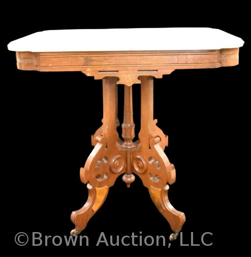 Victorian walnut marble top parlor table