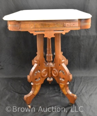 Victorian walnut marble top parlor table - 2