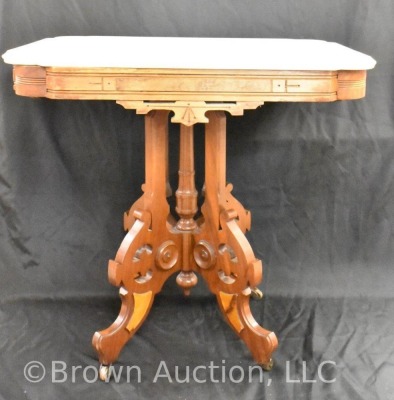 Victorian walnut marble top parlor table - 3