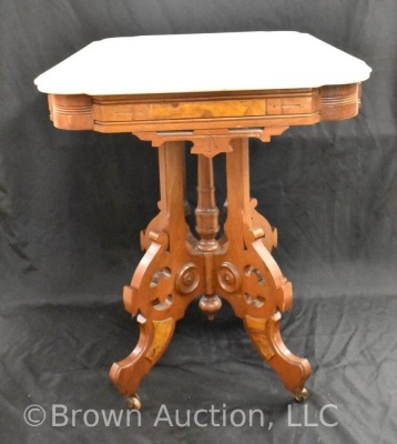 Victorian walnut marble top parlor table - 4