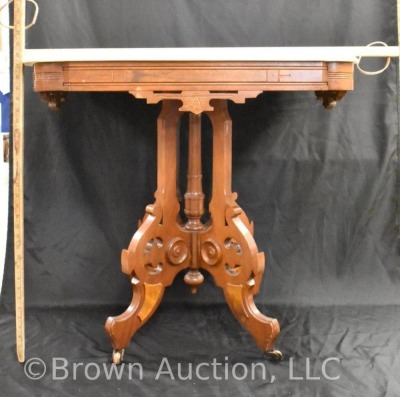 Victorian walnut marble top parlor table - 8