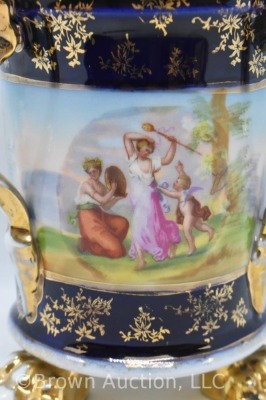 Royal Vienna cobalt 7.5" 3-handled and ftd. vase, blue beehive mark - 4