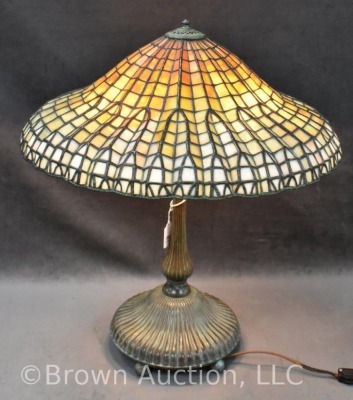 Tiffany Studios style Stained Glass "Lotus" lamp - 6