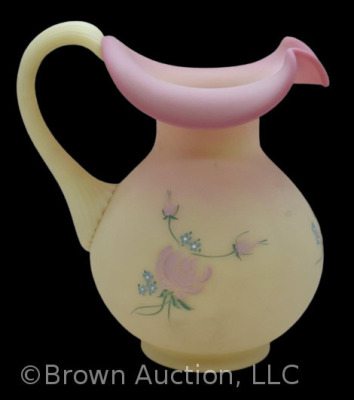 Fenton Burmese 8" pitcher with HP pink roses