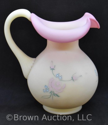 Fenton Burmese 8" pitcher with HP pink roses - 2