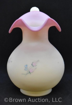 Fenton Burmese 8" pitcher with HP pink roses - 3