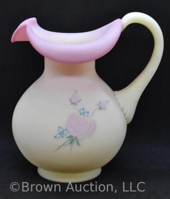 Fenton Burmese 8" pitcher with HP pink roses - 4