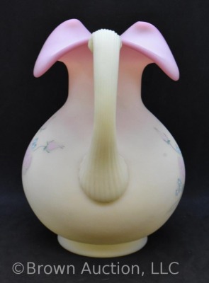 Fenton Burmese 8" pitcher with HP pink roses - 5