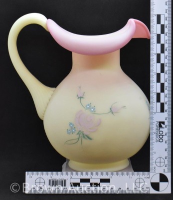 Fenton Burmese 8" pitcher with HP pink roses - 8