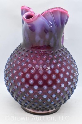 Fenton Cranberry opalescent Hobnail 10" water pitcher w/ pinched spout - 2