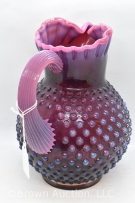 Fenton Cranberry opalescent Hobnail 10" water pitcher w/ pinched spout - 4