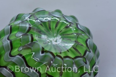 Murano-style Glass 4.5" rose bowl, green w/ wavy pattern - 4