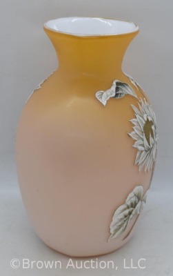 Peach satin 7.25" vase w/ white enameled sunflowers - 2