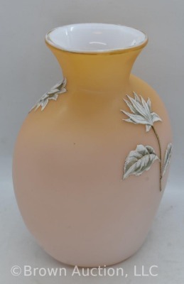 Peach satin 7.25" vase w/ white enameled sunflowers - 4