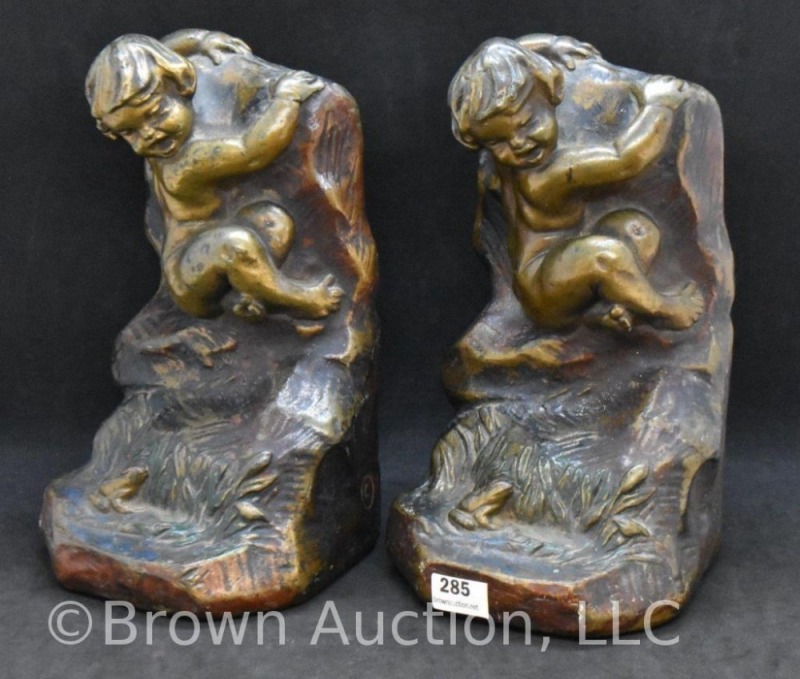 Pair of S. Morani armor bronze clad bookends, 7.5" tall