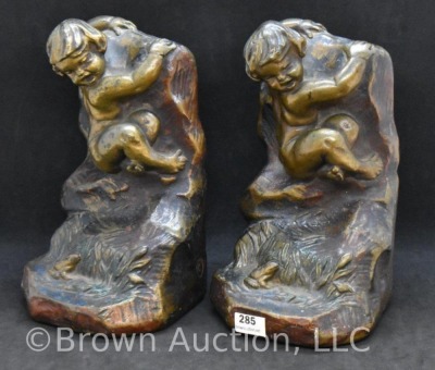 Pair of S. Morani armor bronze clad bookends, 7.5" tall