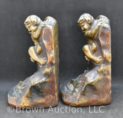 Pair of S. Morani armor bronze clad bookends, 7.5" tall - 2