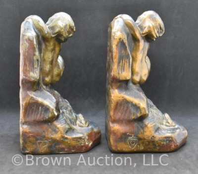 Pair of S. Morani armor bronze clad bookends, 7.5" tall - 4