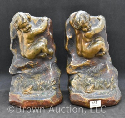 Pair of S. Morani armor bronze clad bookends, 7.5" tall - 5