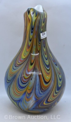 Murano Cased Glass V-neck 10" vase, colorful pulled loops design - 2