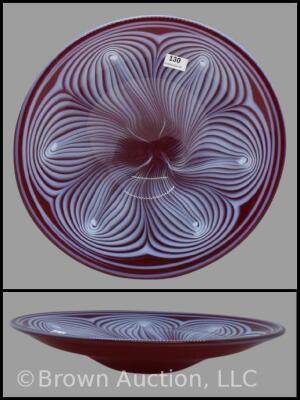 Murano? Cased Glass 10.5" deep red bowl w/ opalescent pulled loops design