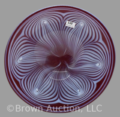 Murano? Cased Glass 10.5" deep red bowl w/ opalescent pulled loops design - 2