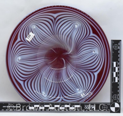 Murano? Cased Glass 10.5" deep red bowl w/ opalescent pulled loops design - 4