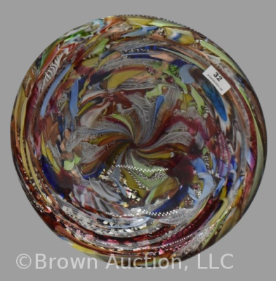 Silver flakes Murano 8"d glass bowl, Italy, 2.5"h - 2