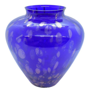 Cobalt blue and gold flecked copper Aventurine-style 8"h vase