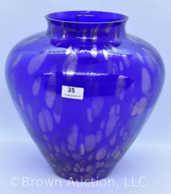 Cobalt blue and gold flecked copper Aventurine-style 8"h vase - 2