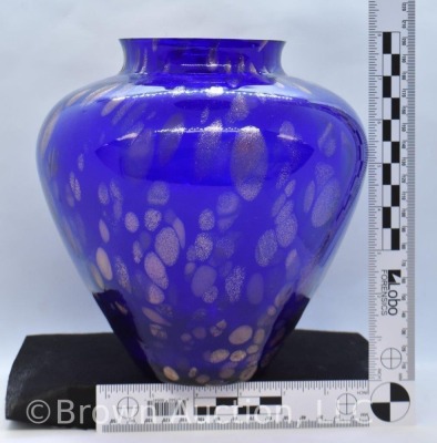 Cobalt blue and gold flecked copper Aventurine-style 8"h vase - 3