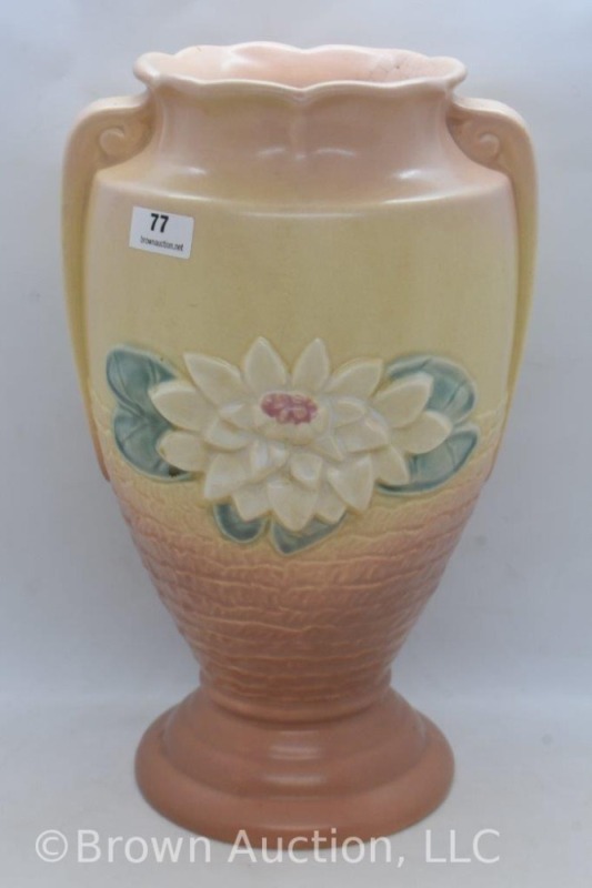 Hull Water Lily L-12-10.5" vase, tan/ brown