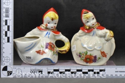 (2) Hull Little Red Riding Hood creamers - side pour and w/ pantaloons - 7