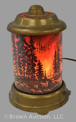 1950's Fire in the forest roto-vue motion lamp, 9.5" tall