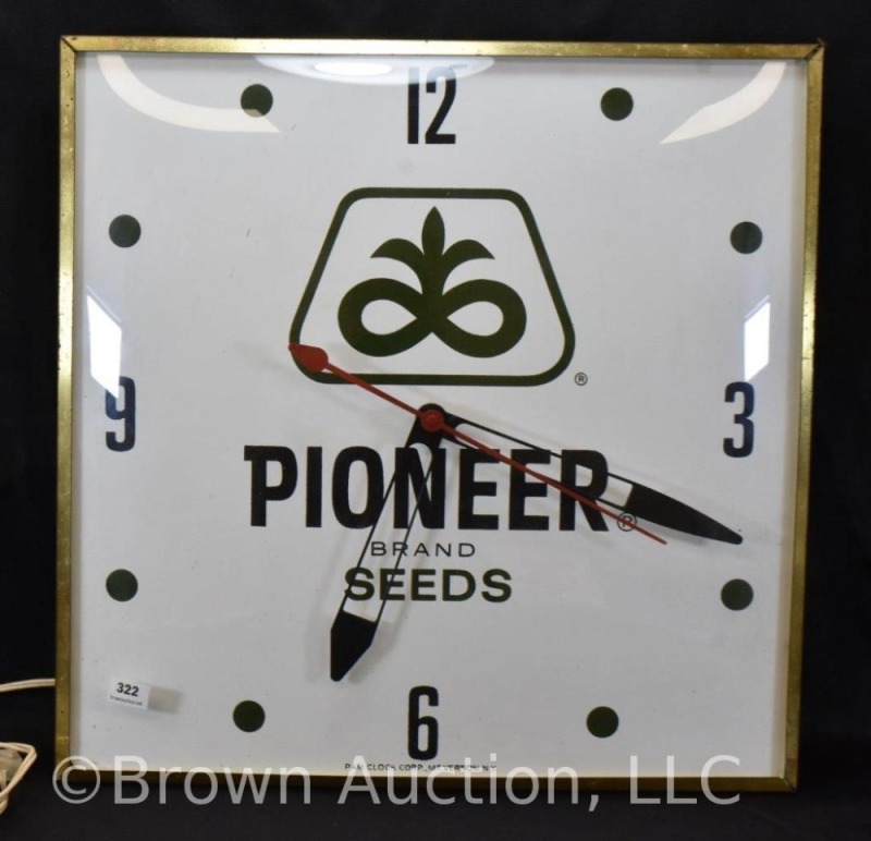 Pam advertising electric clock - Pioneer Brand Seeds, 15.5" sq. dia.