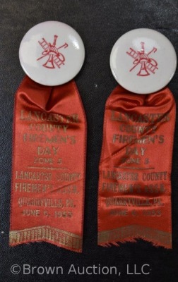 (5) Lancaster Co. (PA) Firemen's Day badges/ ribbons, dated 1953 - 2