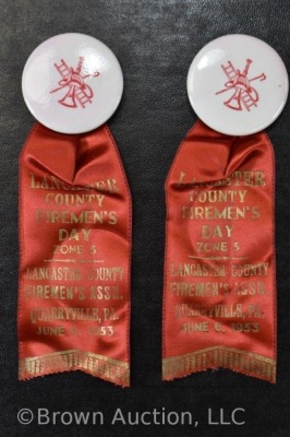 (5) Lancaster Co. (PA) Firemen's Day badges/ ribbons, dated 1953 - 3