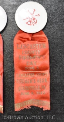 (5) Lancaster Co. (PA) Firemen's Day badges/ ribbons, dated 1953 - 4