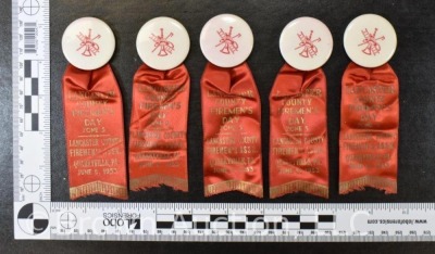 (5) Lancaster Co. (PA) Firemen's Day badges/ ribbons, dated 1953 - 9