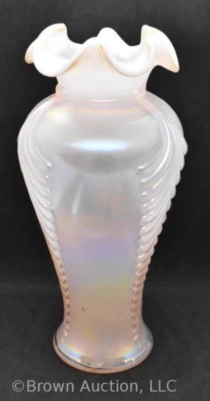 Fenton pink champagne opalescent 11" Feather pattern vase