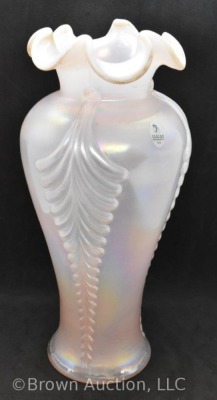 Fenton pink champagne opalescent 11" Feather pattern vase - 2