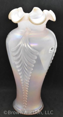 Fenton pink champagne opalescent 11" Feather pattern vase - 3