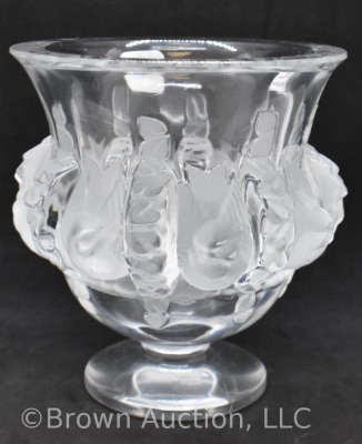 Lalique France crystal Sparrows and Vines 4.5" ftd. vase, signed - 2