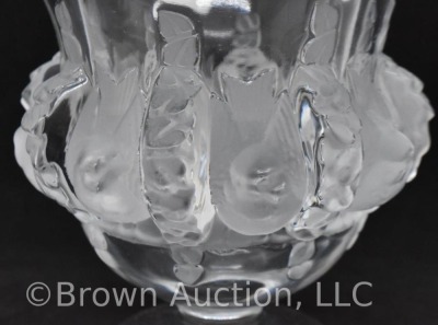 Lalique France crystal Sparrows and Vines 4.5" ftd. vase, signed - 3