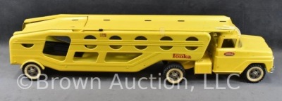 1960 Tonka #840 Car Carrier truck and trailer w/ 3 cars - 6