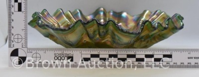 Fenton Carnival glass Feathered Serpent 10"d bowl, green - 4